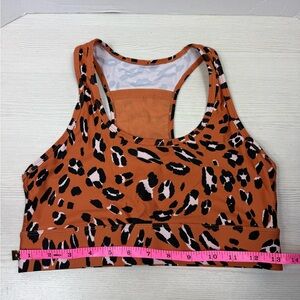Fabletics Leopard Print Racerback Sports Bra - Rust Pink Black size small